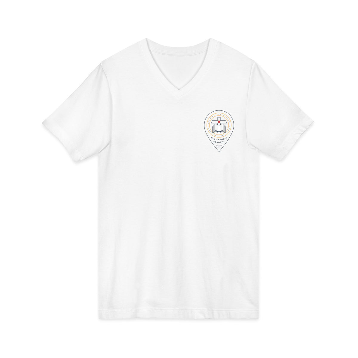 V-Neck Tee - White - Crest Logo
